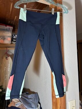 lululemon athletica Navy Leggings with Mint and Coral Panels